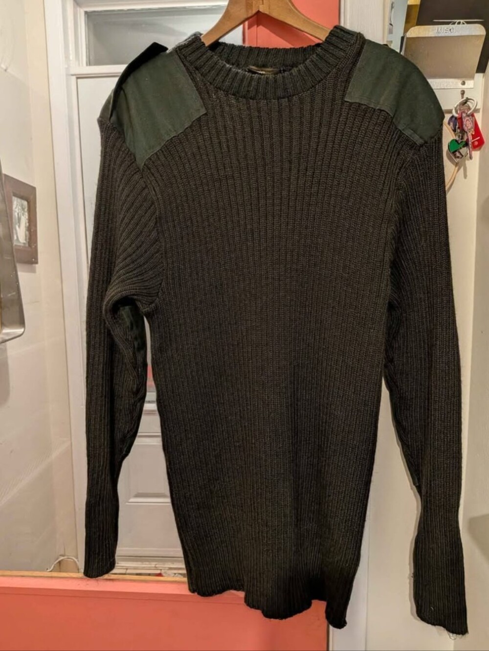 Men's Dark Olive Ribbed Military-Style Sweater 100% Wool made In Canada